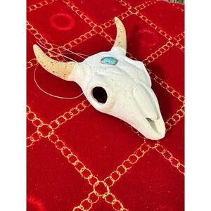 Vintage Santa Fe Steer Skull Ornament White Turquoise Southwestern Rustic